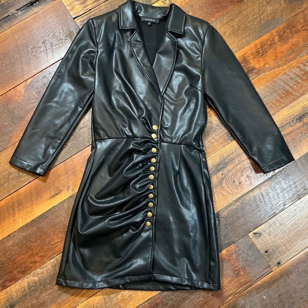 Olivaceous Black Vegan Leather Mini Dress — Medium